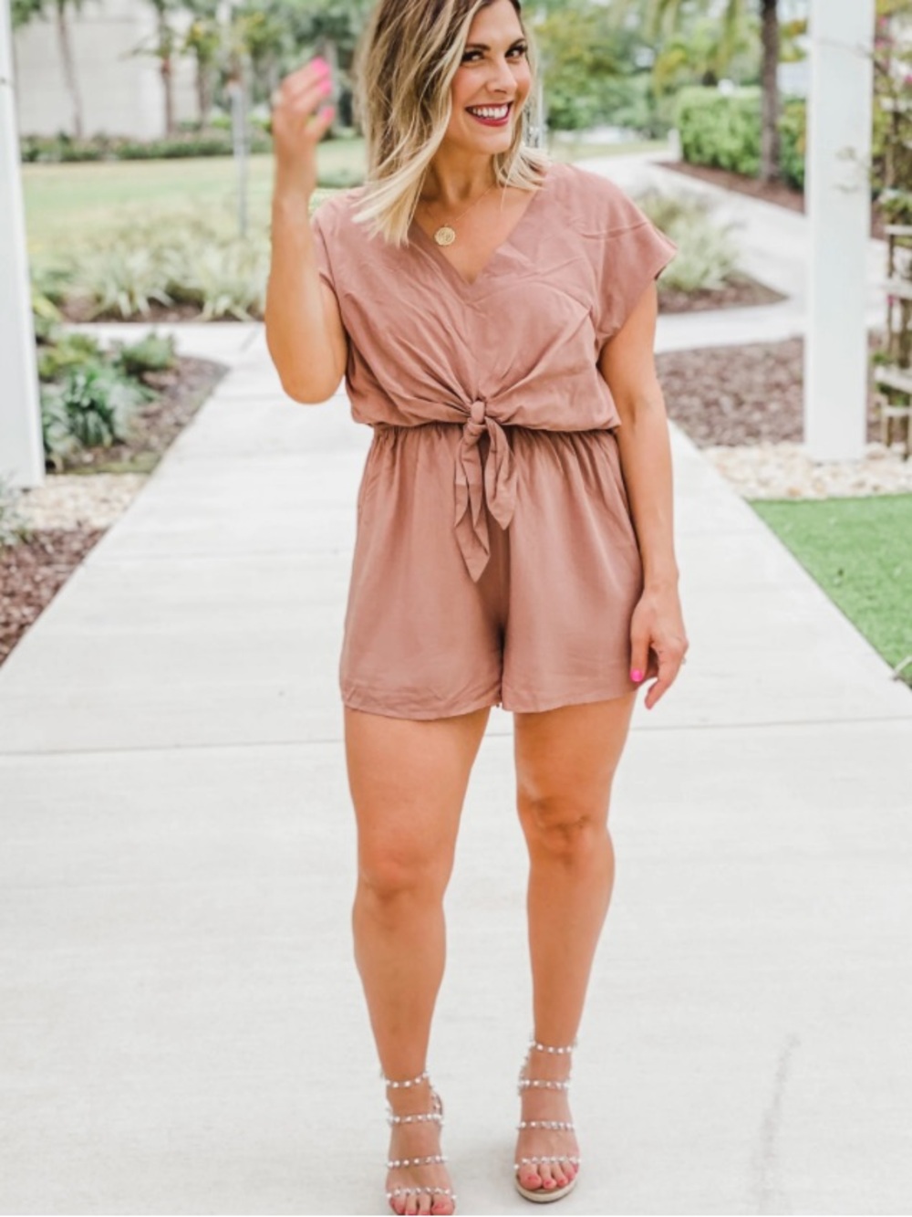 VICI Collection Short Sleeve Tie Front Light weight Romper (Nordstrom)